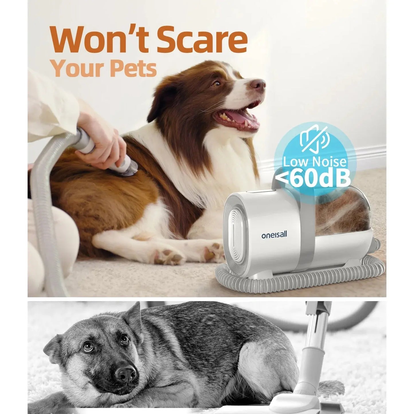 7-in-1 Dog Grooming Kit with Vacuum, Low Noise Pet Hair Remover, 1.5L Dust Cup, Professional Shedding & Grooming Tools for Dogs & Cats