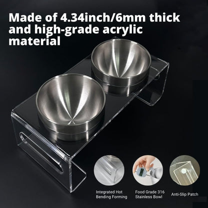 Acrylic Elevated Pet Bowls with Stand, Stainless Steel Feeder for Cats & Dogs