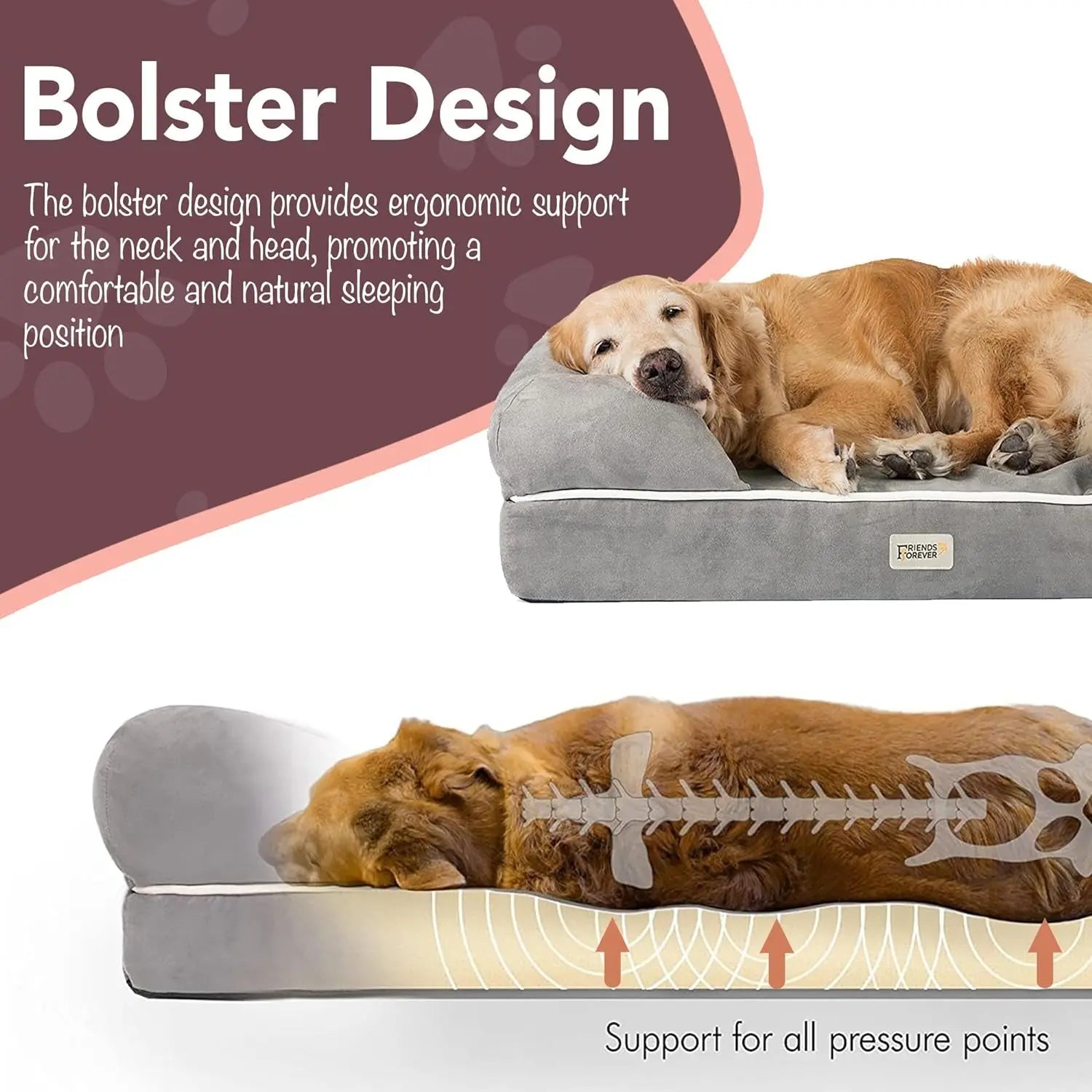 Chester Xx-Large Dog Bed - Orthopedic Memory Foam Mattress, Calming Couch Bed, Wall Rim Pillow, Water Resistant Liner, Washable Cover, Non-Slip Bottom