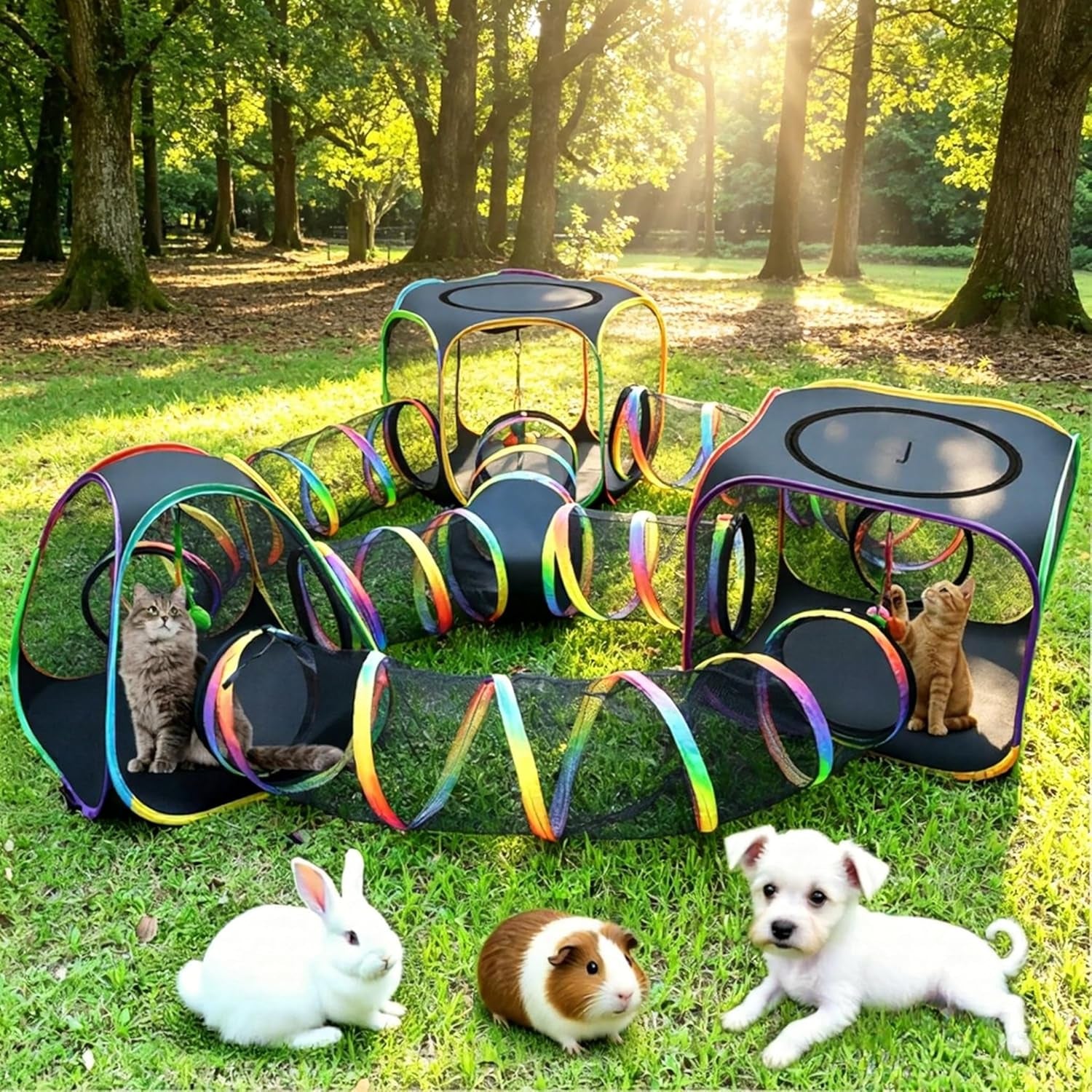 5-in-1 Outdoor Cat Enclosure with Tunnels, Portable Pop-Up Catio Playpen