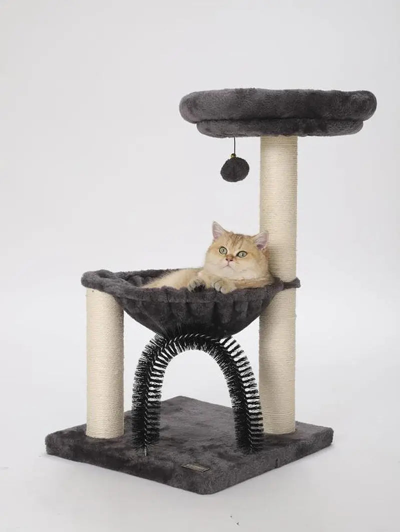 27.5" Cat Tower for Indoor Cats, Multi-Level Scratching Posts, Plush Basket & Perch, Dangling Ball for Play & Rest