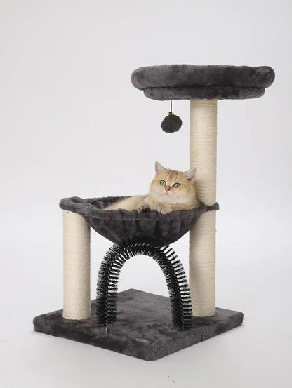 27.5" Cat Tower for Indoor Cats, Multi-Level Scratching Posts, Plush Basket & Perch, Dangling Ball for Play & Rest