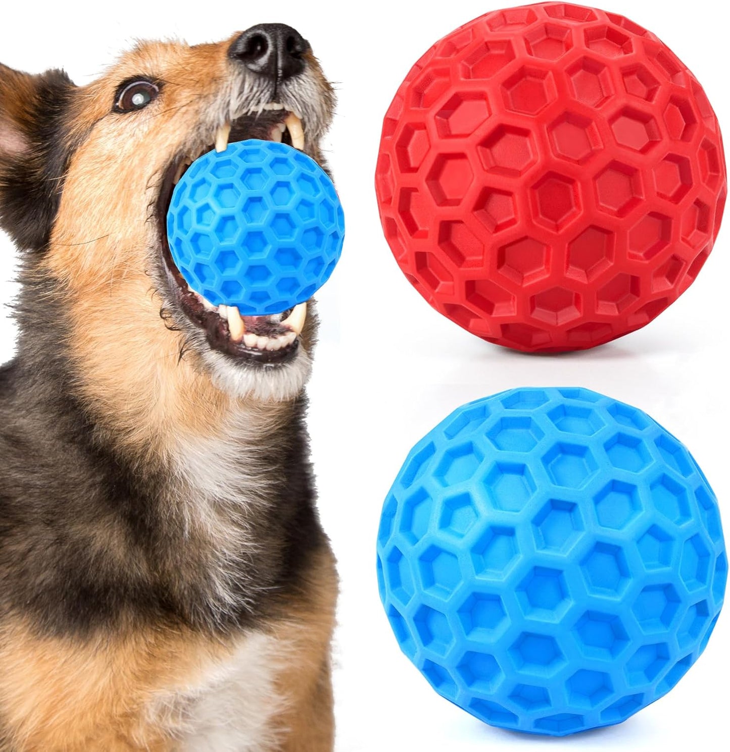 Squeaky Rubber Dog Ball for Aggressive Chewers, Floating Interactive Toy Red And Blue