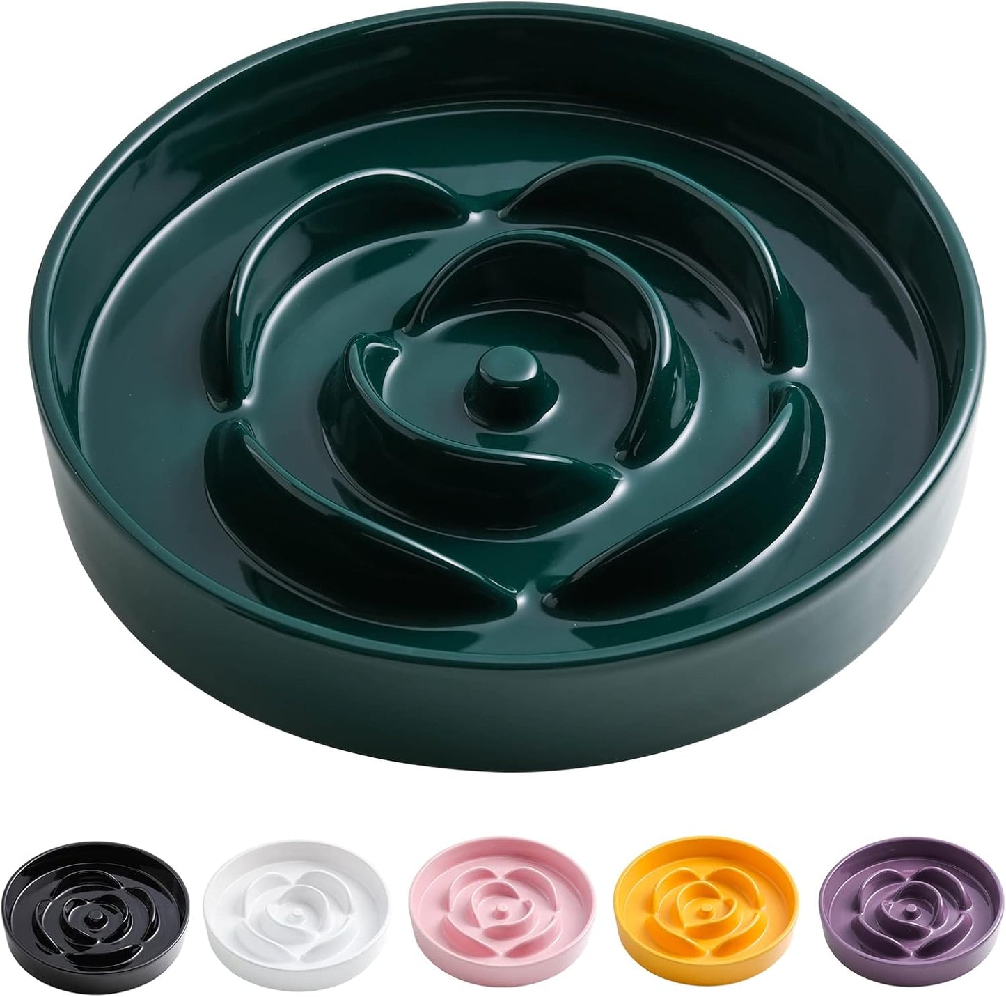 Elevated Ceramic Slow Feeder Dog Bowl 8.6in Heavy Weighted (various colors) Deep Green Slow Feeder