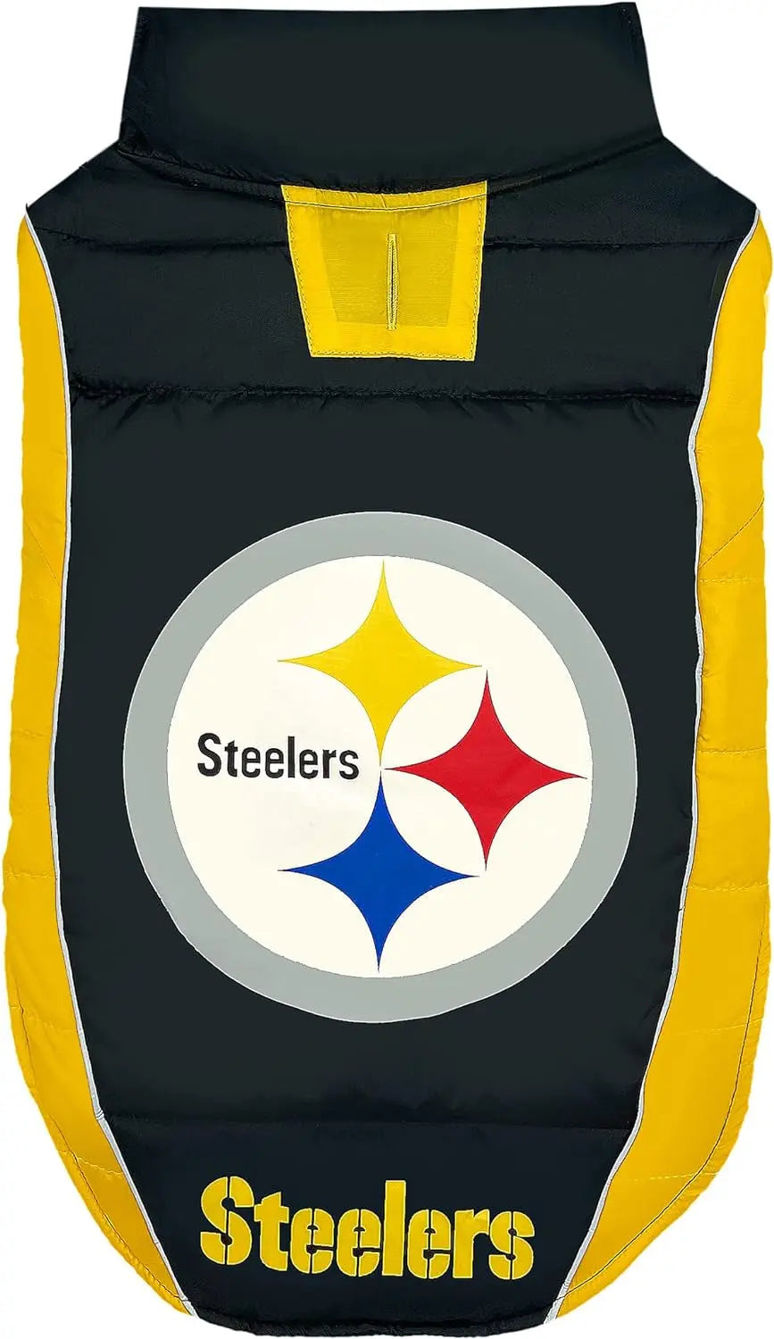 Official NFL Dog & Cat Puffer Vest (All Teams) – Waterproof & Warm Winter Coat sizes (S,M,L,XL) Pittsburgh Steelers
