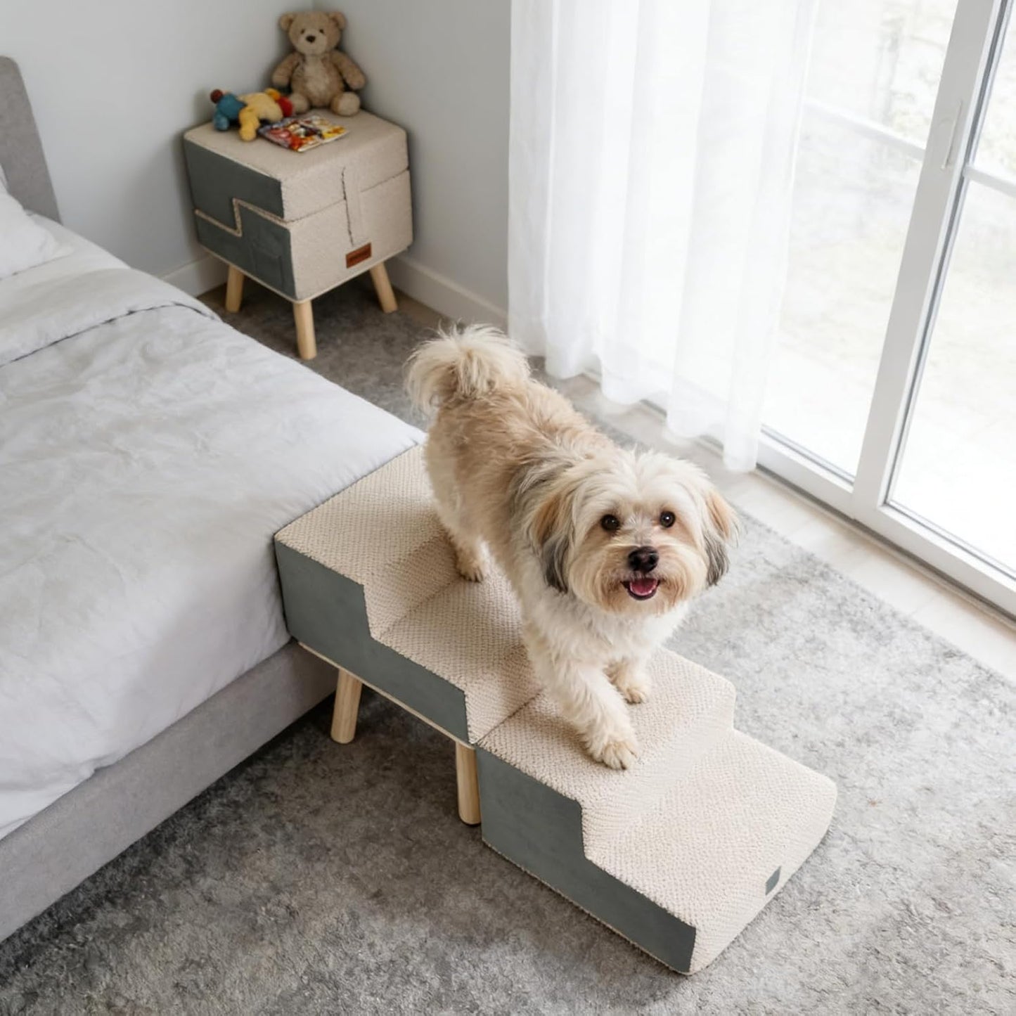 Dog Stairs 4 Step Foldable Pet Steps Ottoman Ramp for Couch Bed 