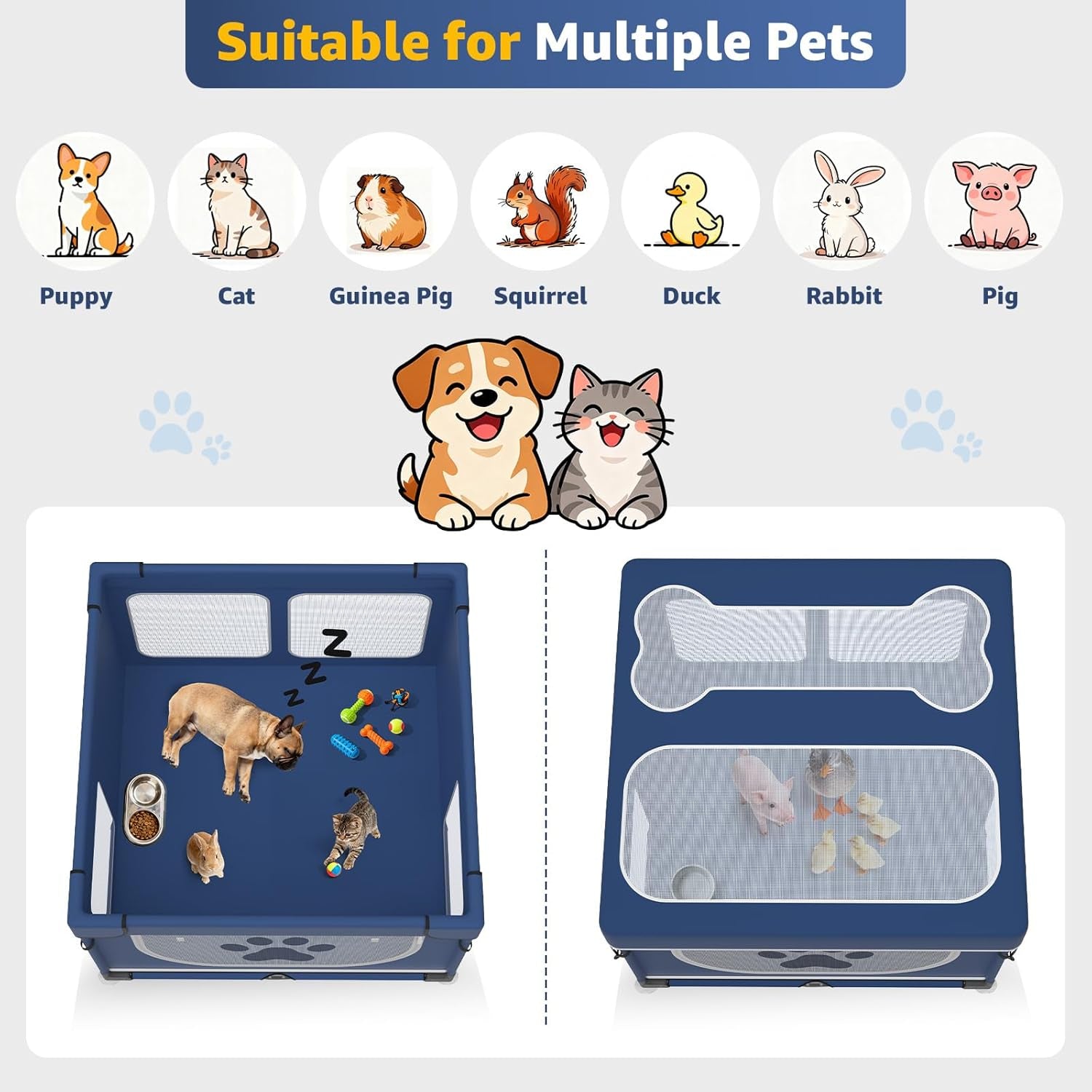 Foldable Dog & Small Animal Playpen with Cover, 1-Minute Setup Portable Pen
