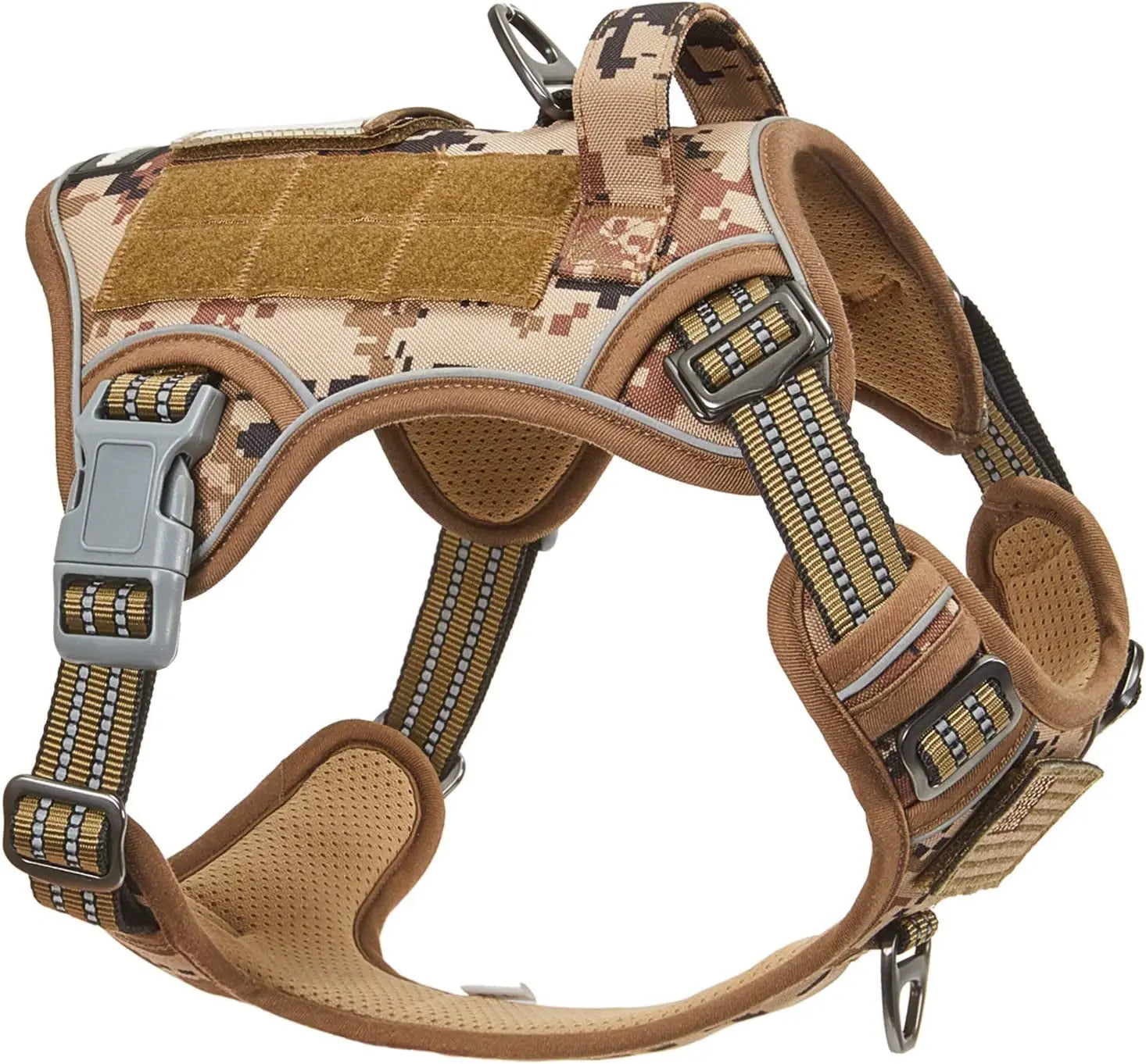 Tactical No Pull Dog Harness Large Dogs Adjustable Reflective Training Vest w/ Handle Desert Camo M(Neck:16-20", Chest:17-27")