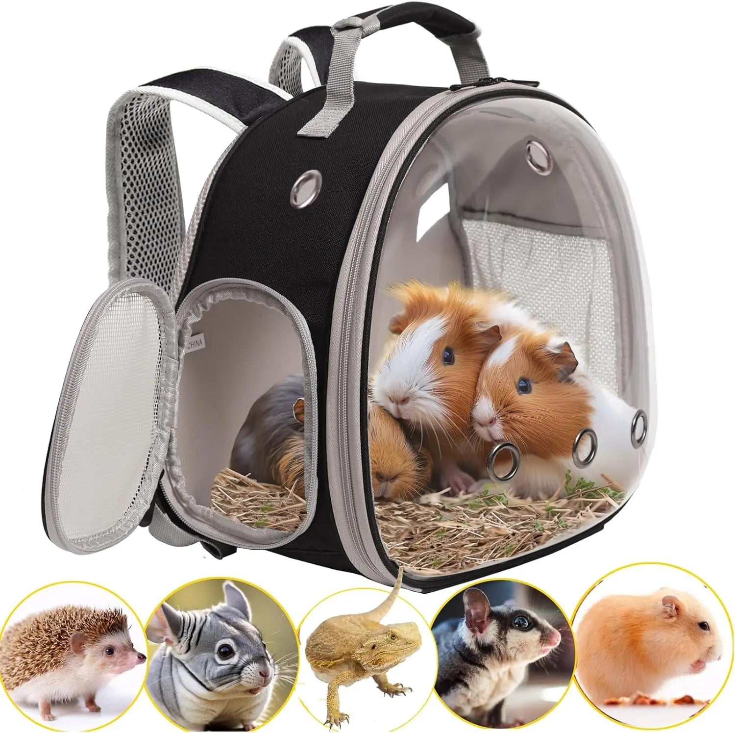 Small Pet Carrier Backpack with Clear Window, Airline Approved Travel Bag for Guinea Pig, Reptile, Hedgehog, Rat & Parrot Black Backpack