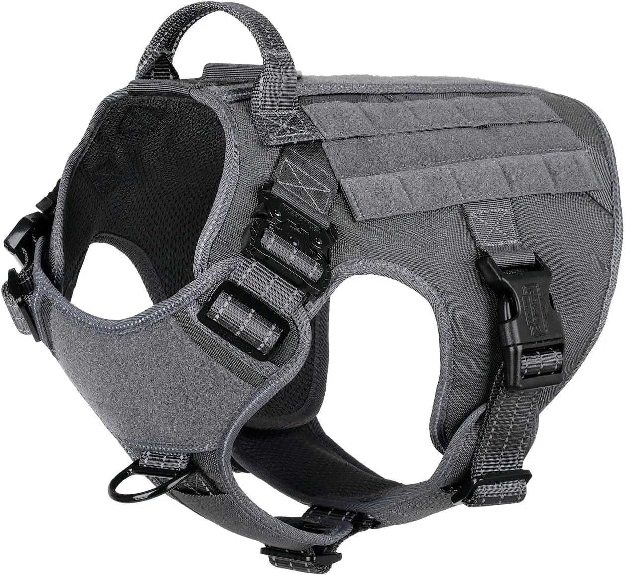 No-Pull Tactical Dog Harness with Handle – 2X Metal Buckles, Adjustable Vest with Hook & Loop Panels (All Sizes) Grey