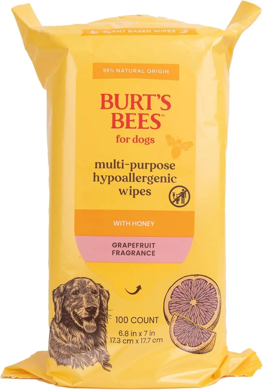 Hypoallergenic Dog Wipes with Honey – Natural Paw & Butt Cleaning, 50ct Multipurpose Wipes - Honey Grapefruit 100 Count (Pack Of 1)
