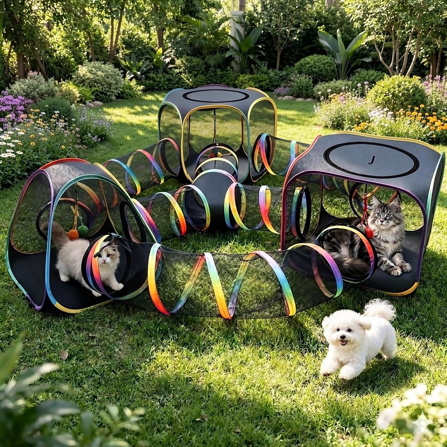 5-in-1 Outdoor Cat Enclosure with Tunnels, Portable Pop-Up Catio Playpen