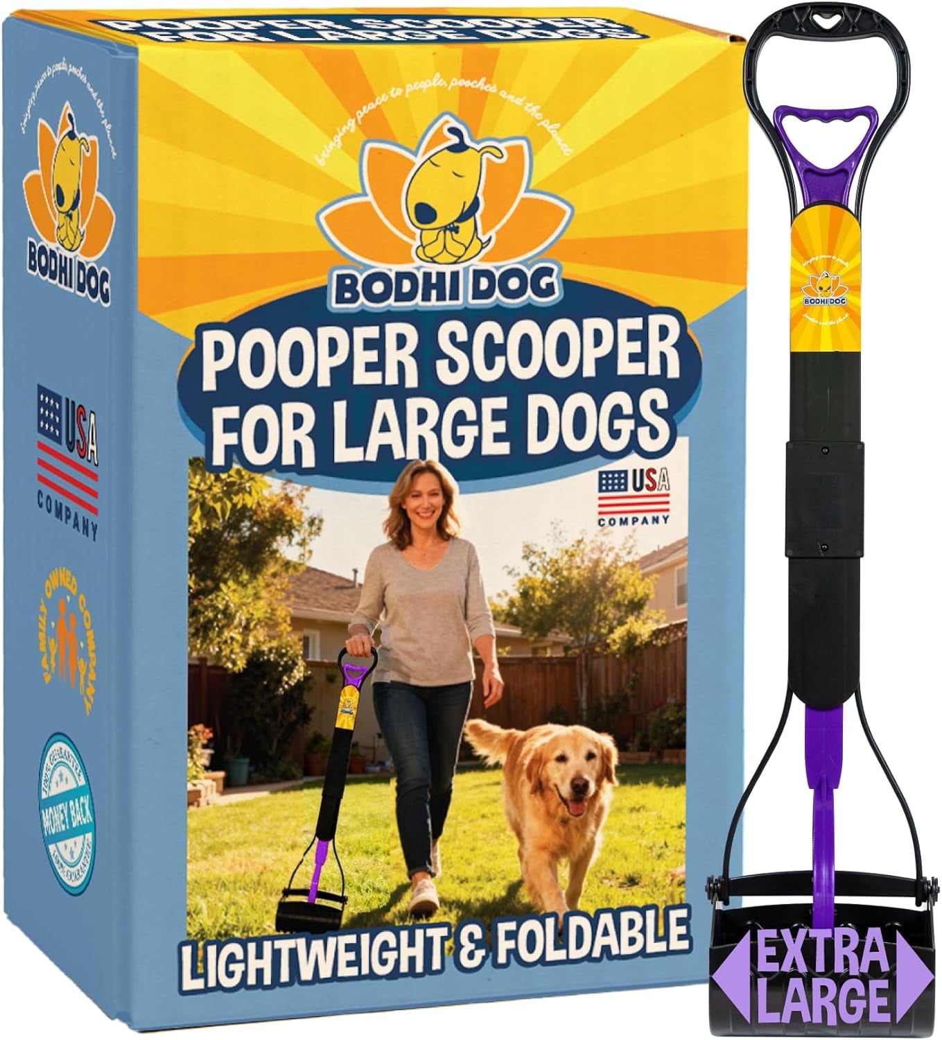 32” Tall Pooper Scooper for Large Dogs Foldable Long Handle Waste Picker Purple