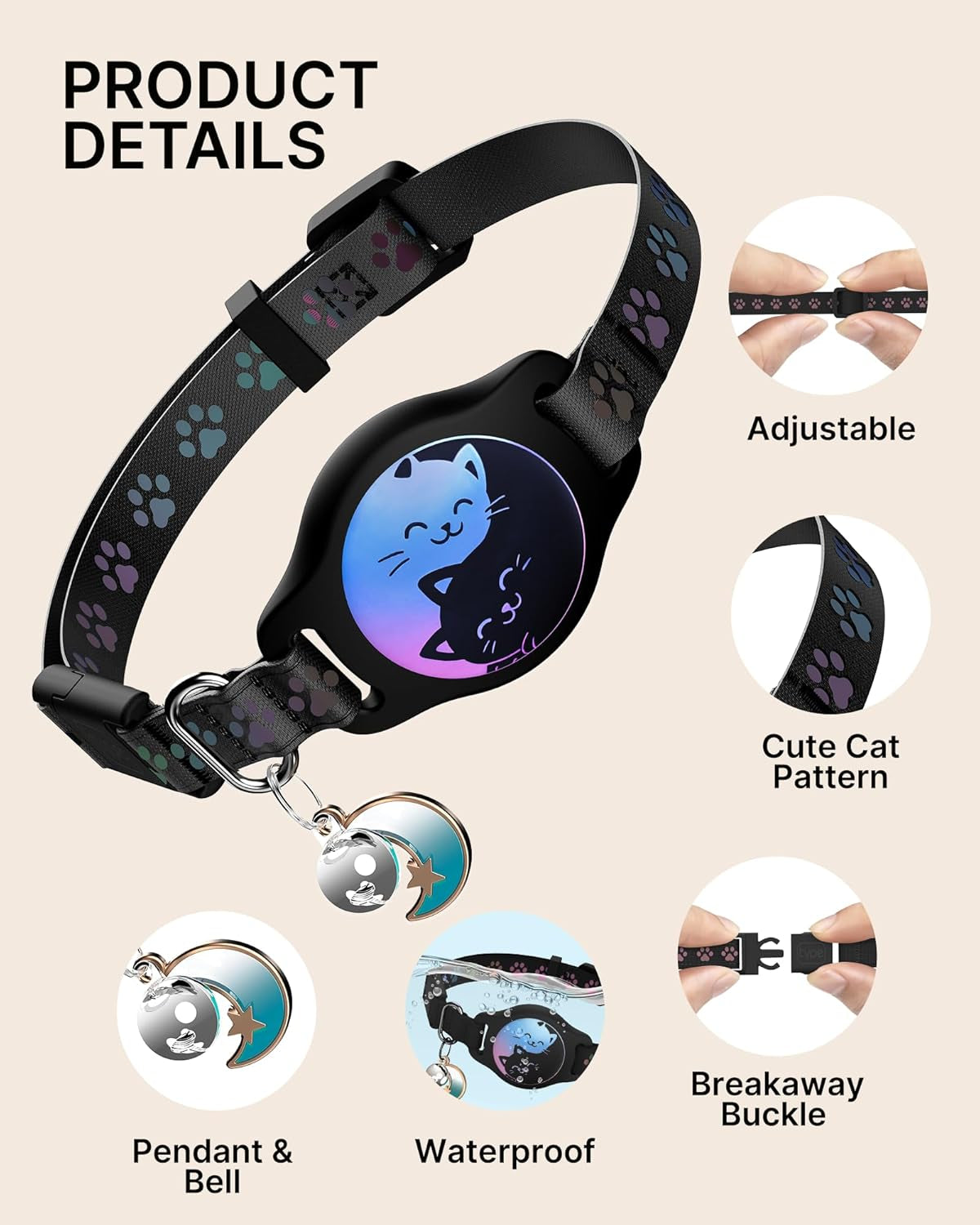 2-Pack AirTag Cat Collars with Breakaway Buckle, Reflective & Waterproof