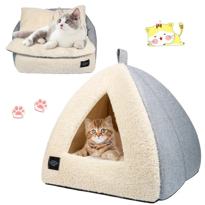 Cat Bed 2-in-1 Cozy Bed Cave with Removable Cushion – for Cats & Small Dogs (M) Default Title