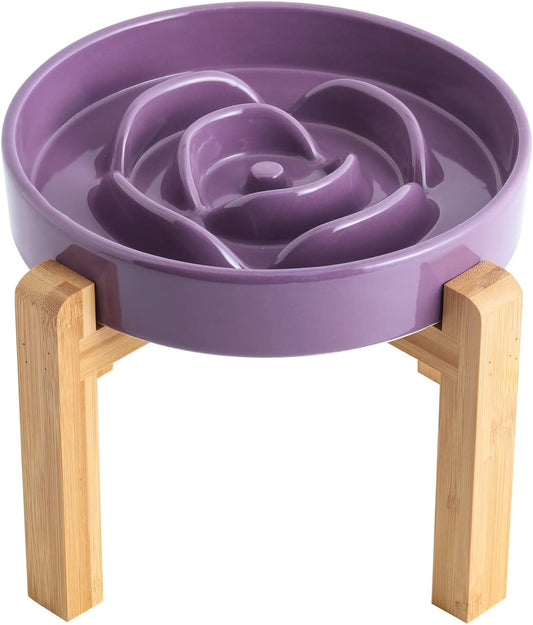 Elevated Ceramic Slow Feeder Dog Bowl 8.6in Heavy Weighted (various colors) Purple Slow Feeder Elevated