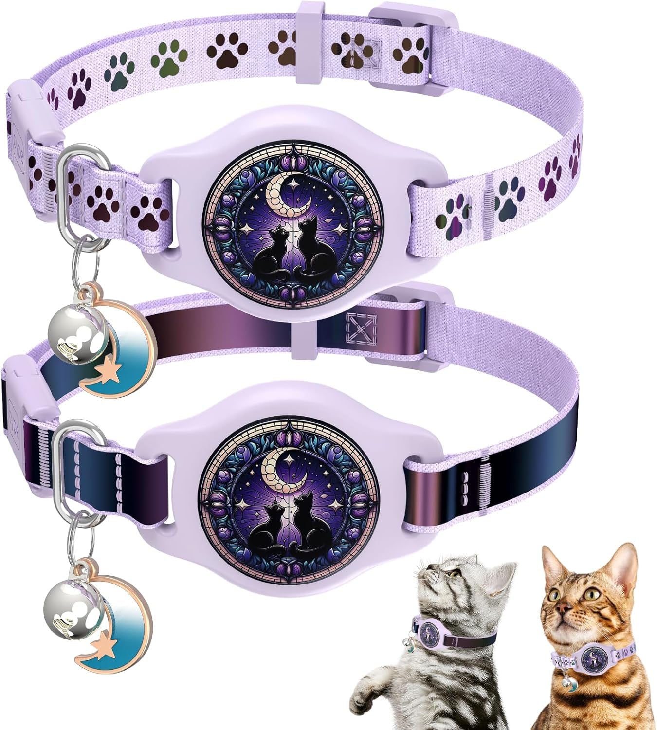 2-Pack AirTag Cat Collars with Breakaway Buckle, Reflective & Waterproof