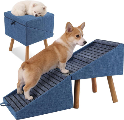 Dog Stairs for Couch 2 in 1 Foldable Pet Steps Ottoman Non Slip Blue Xl(17.13H)