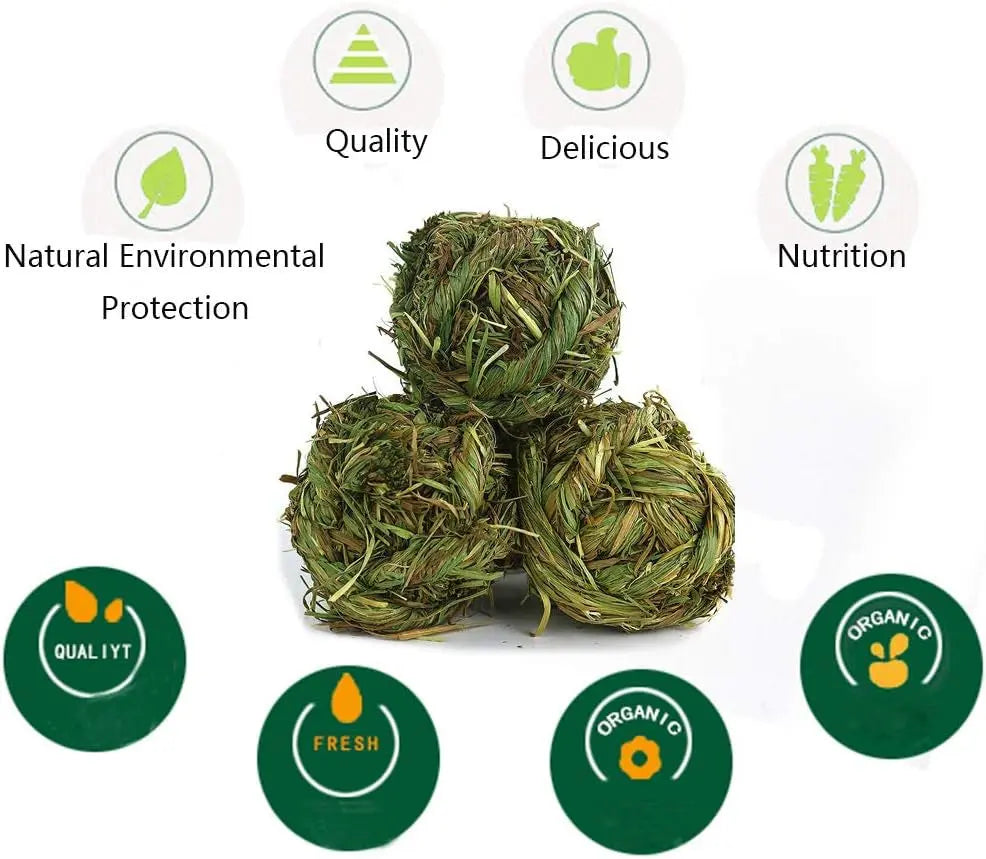 Timothy Hay Bunny Chew Balls Natural Grass Toys for Rabbits Guinea Pigs Hamsters