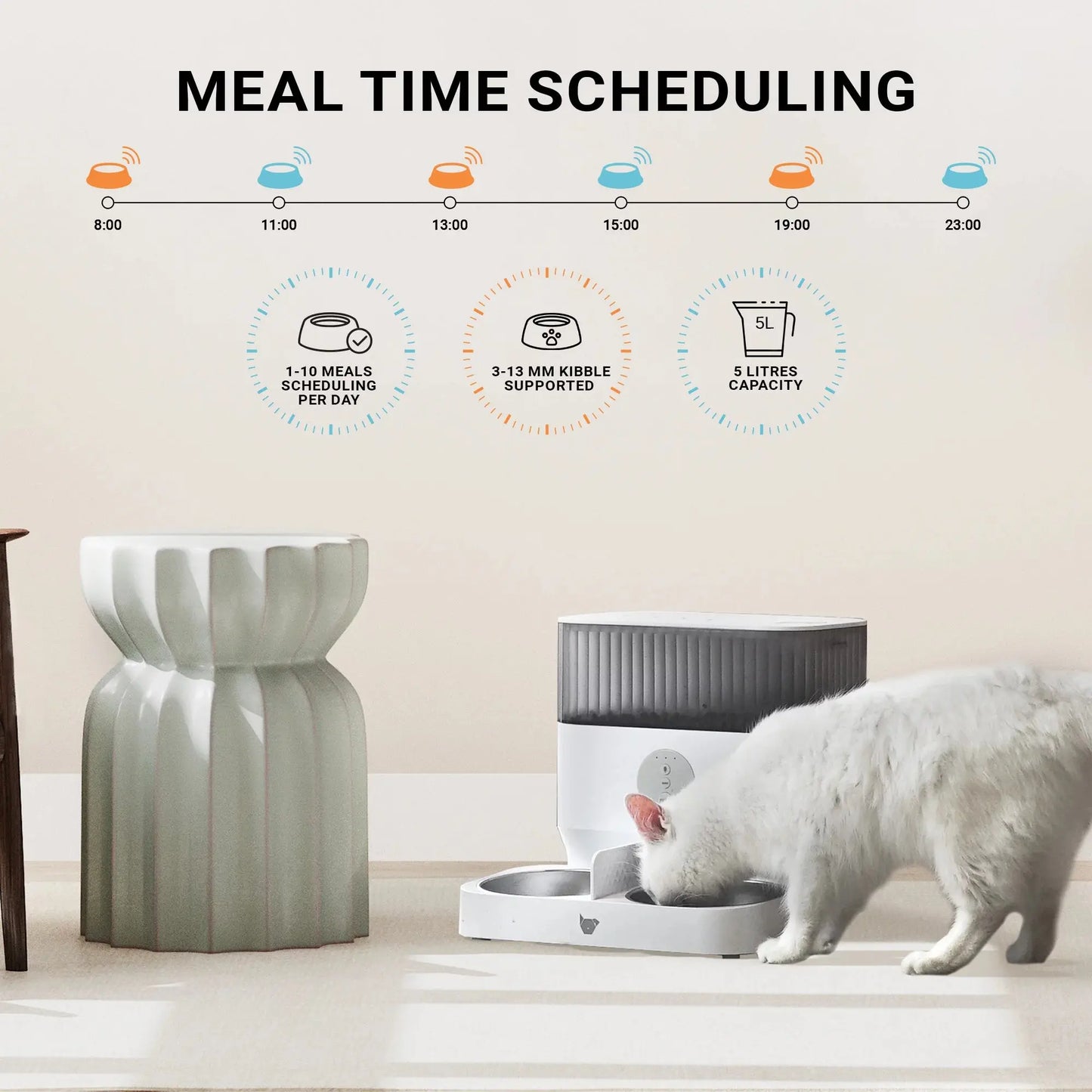 Double Automatic Pet Feeder, Two-Way Splitter and Double Bowls for Cats and Dogs