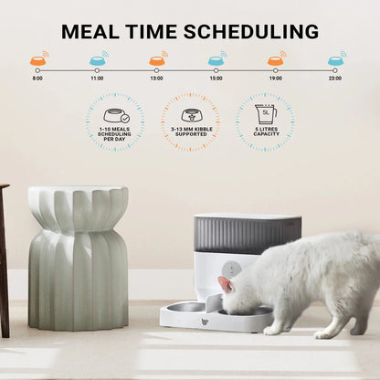 Double Automatic Pet Feeder, Two-Way Splitter and Double Bowls for Cats and Dogs