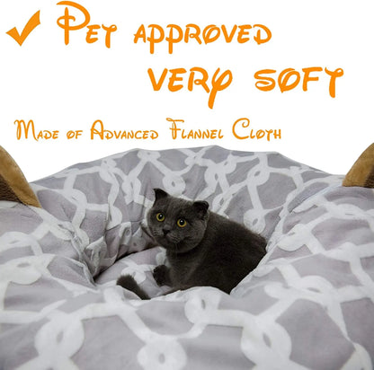 Plush Cat Tunnel Bed & Play Met - Large 10" x 3" Flexible Play Tube with Cushion & Toys for Cats, Kittens & Small Dogs