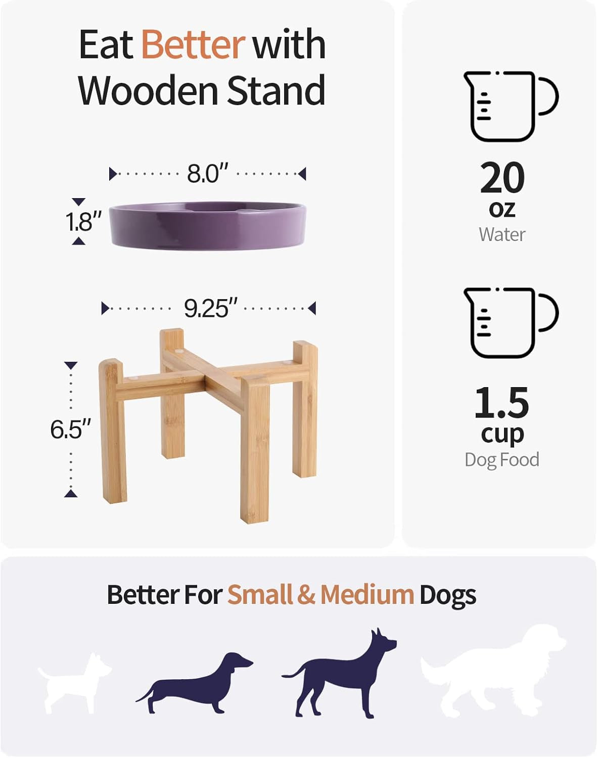 Elevated Ceramic Slow Feeder Dog Bowl 8.6in Heavy Weighted (various colors)