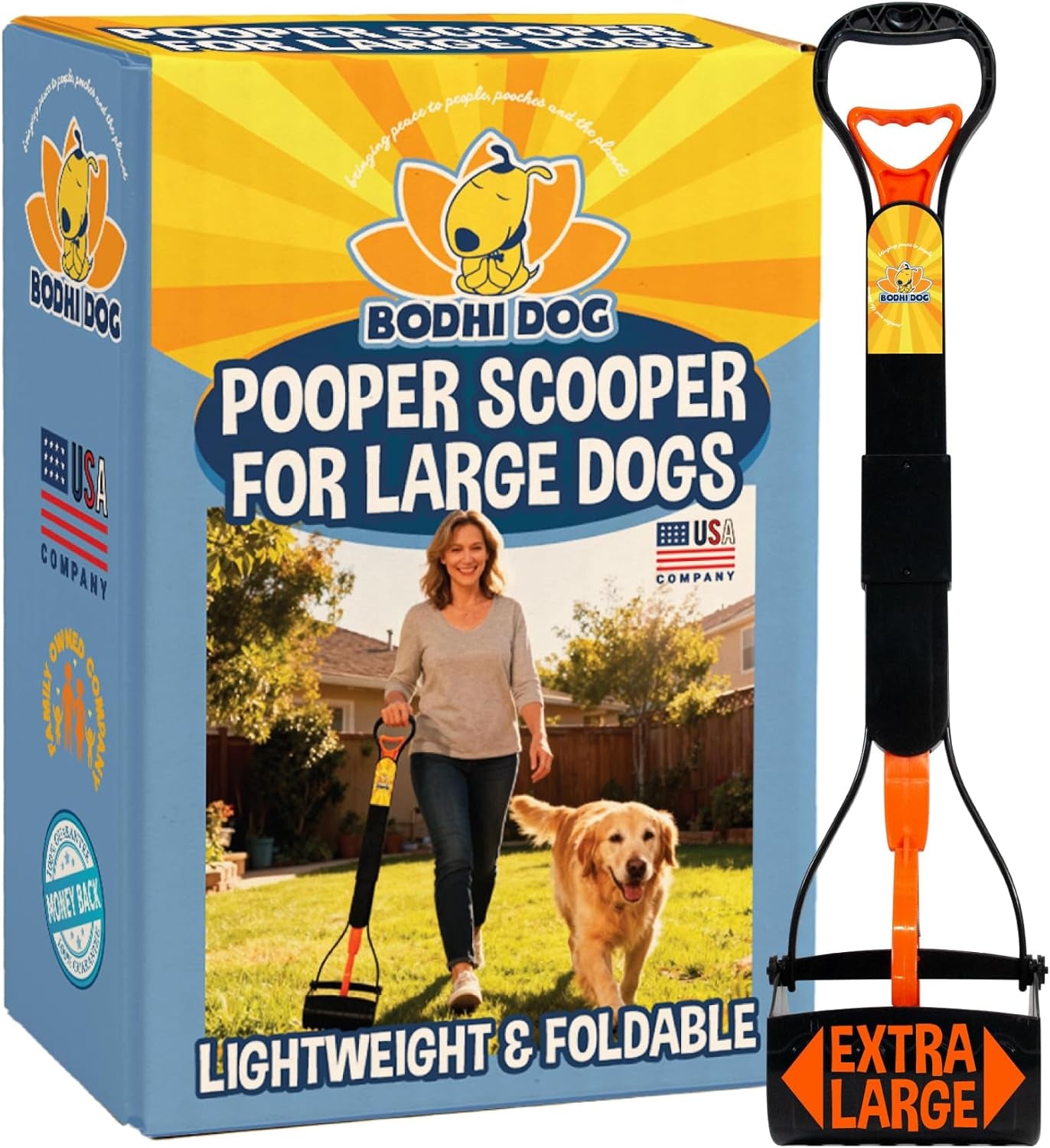 32” Tall Pooper Scooper for Large Dogs Foldable Long Handle Waste Picker Orange