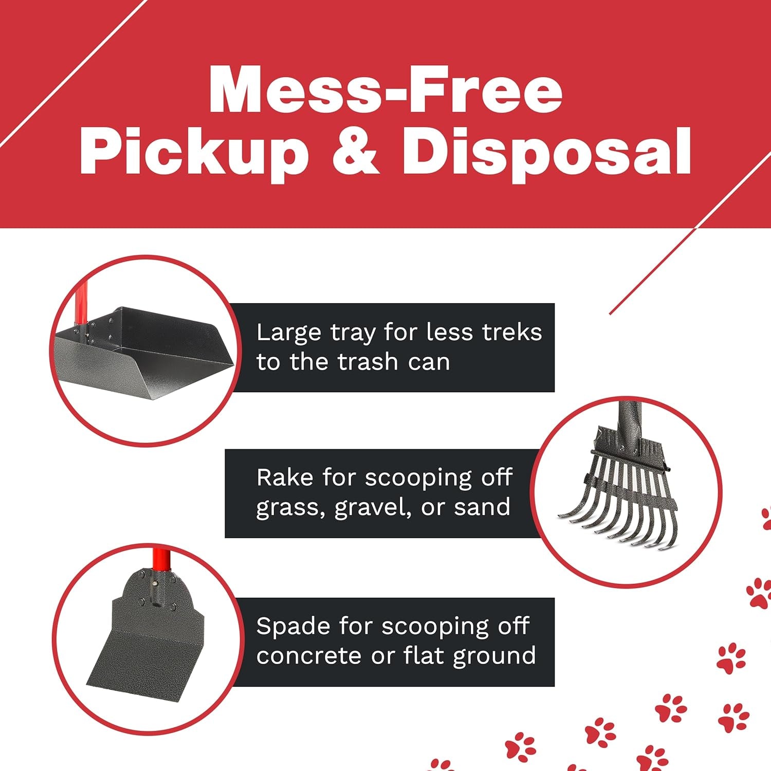 Metal Pooper Scooper Set with Long Handle Tray & Rake for Large Dogs