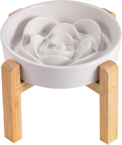 Elevated Ceramic Slow Feeder Dog Bowl 8.6in Heavy Weighted (various colors) Upgraded White Slow Feeder Elevated