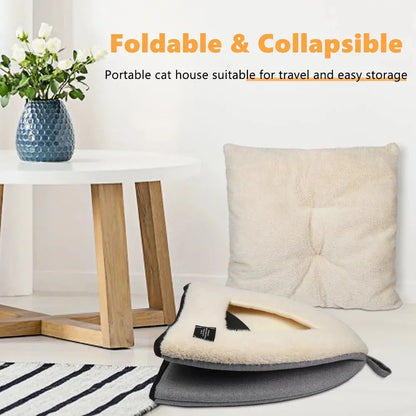 Cat Bed 2-in-1 Cozy Bed Cave with Removable Cushion – for Cats & Small Dogs (M)