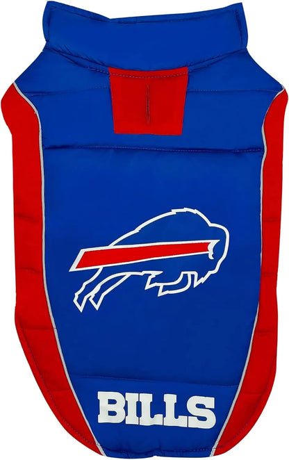 Official NFL Dog & Cat Puffer Vest (All Teams) – Waterproof & Warm Winter Coat sizes (S,M,L,XL) Buffalo Bills Large