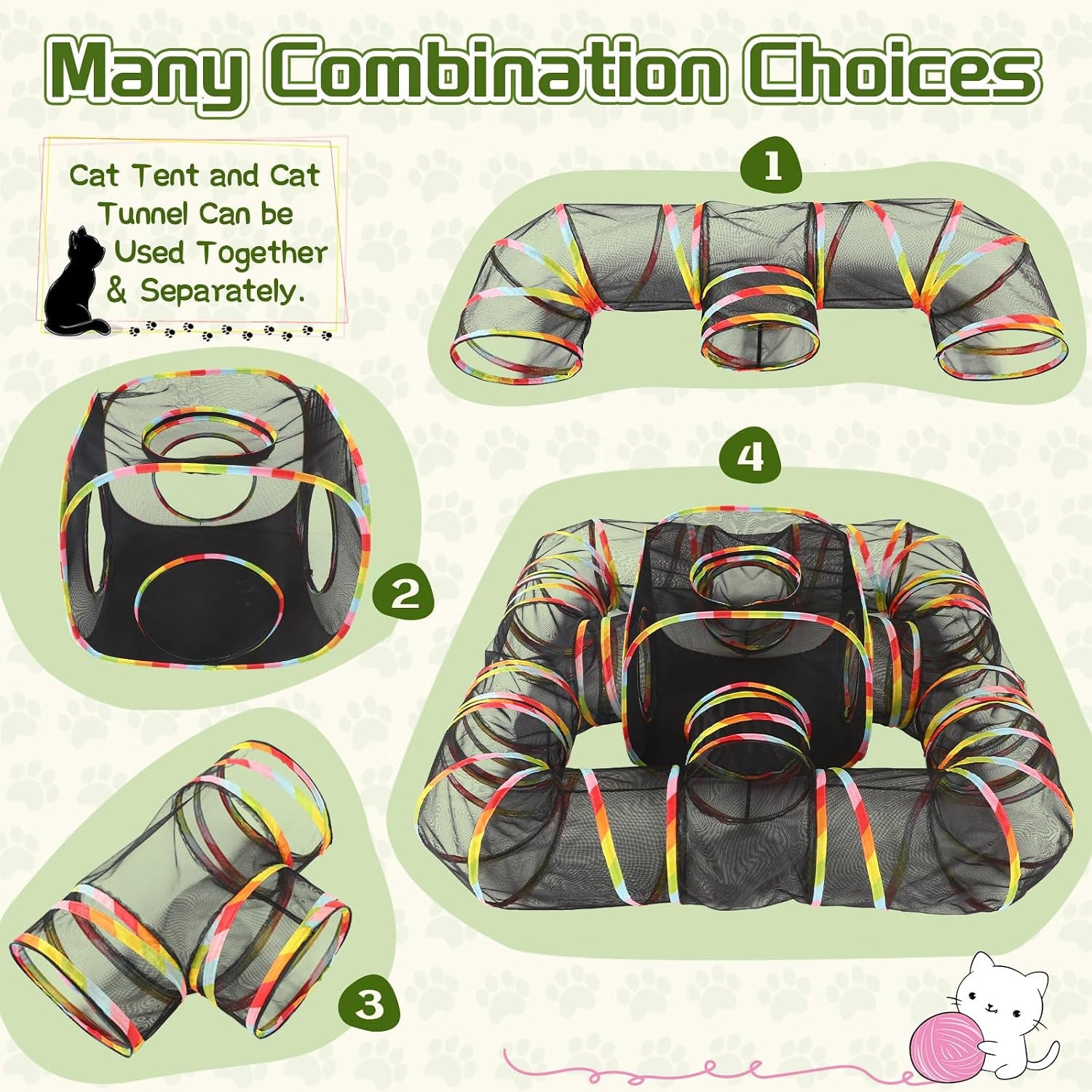 5-in-1 Outdoor Cat Enclosure with Tunnels, Portable Pop-Up Catio Playpen