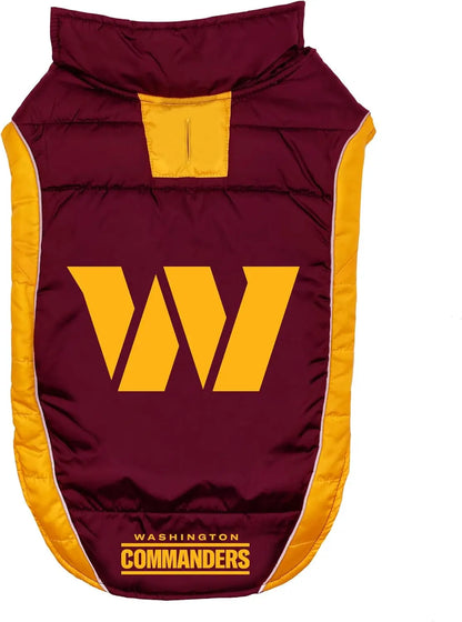 Official NFL Dog & Cat Puffer Vest (All Teams) – Waterproof & Warm Winter Coat sizes (S,M,L,XL) Washington Commanders Large