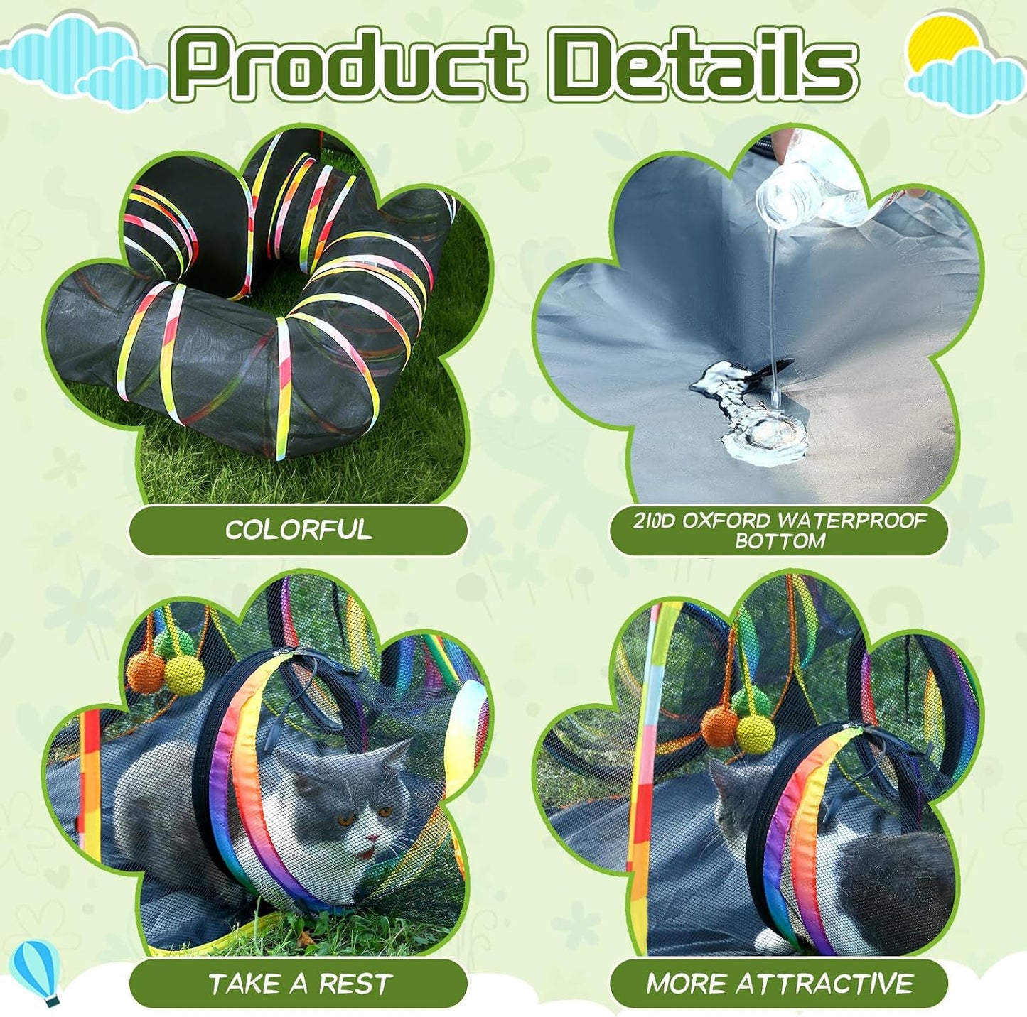 5-in-1 Outdoor Cat Enclosure with Tunnels, Portable Pop-Up Catio Playpen