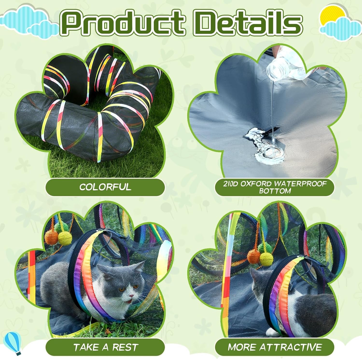 5-in-1 Outdoor Cat Enclosure with Tunnels, Portable Pop-Up Catio Playpen