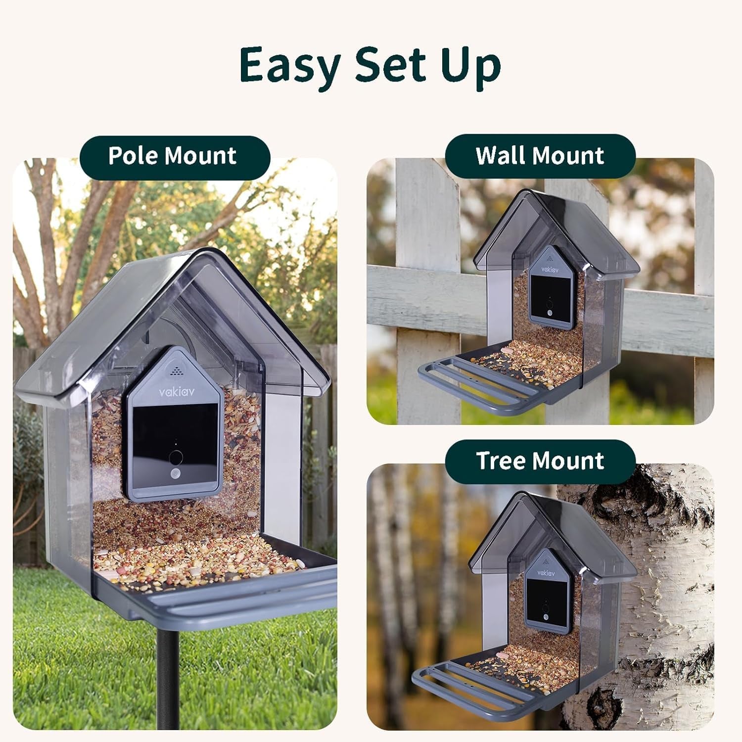 Smart Bird Feeder with Camera, 2K HD, Solar Power & AI Bird ID
