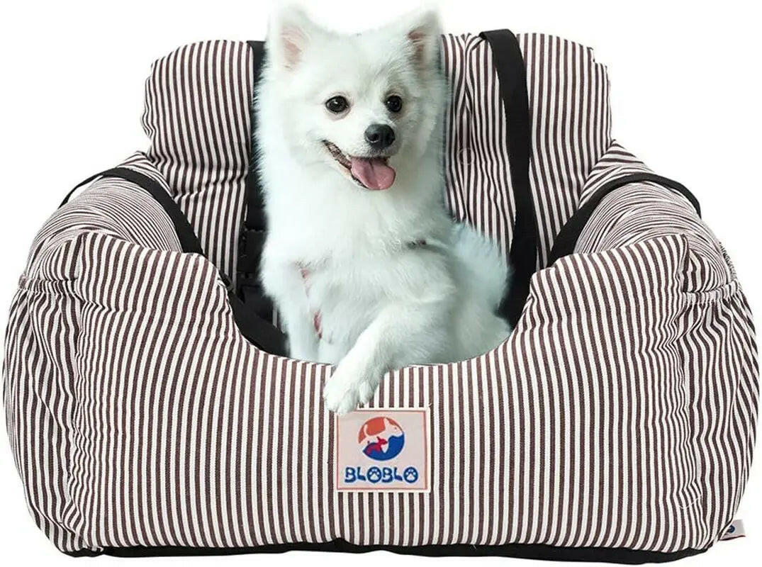 Safe & Cozy Car Rides: Dog Booster Seat with Storage (Coffee Stripe) Coffee Stripe