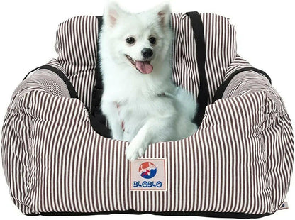 Safe & Cozy Car Rides: Dog Booster Seat with Storage (Coffee Stripe) Coffee Stripe