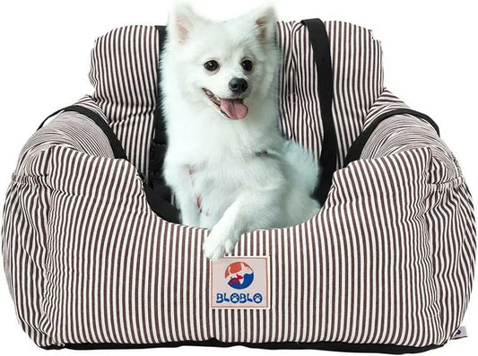 Safe & Cozy Car Rides: Dog Booster Seat with Storage (Coffee Stripe) Coffee Stripe