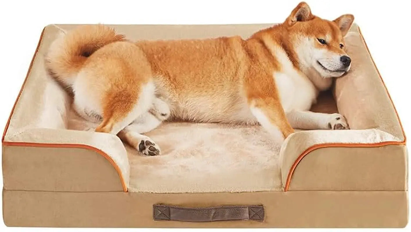 Chester Xx-Large Dog Bed - Orthopedic Memory Foam Mattress, Calming Couch Bed, Wall Rim Pillow, Water Resistant Liner, Washable Cover, Non-Slip Bottom Ally Khaki All-Foam Bolster Bed Medium (28" X 23" X 6.5")